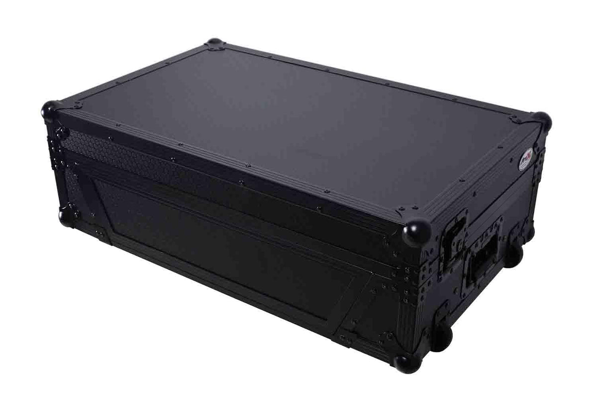 Black Flight Style Road Case with Laptop Shelf 2U Rack Space Wheels R16370