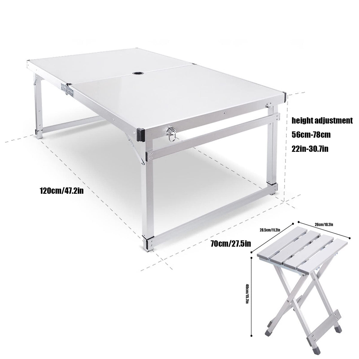 Portable Adjustable Height Aluminum Alloy Camping Table with 4 Stools U617