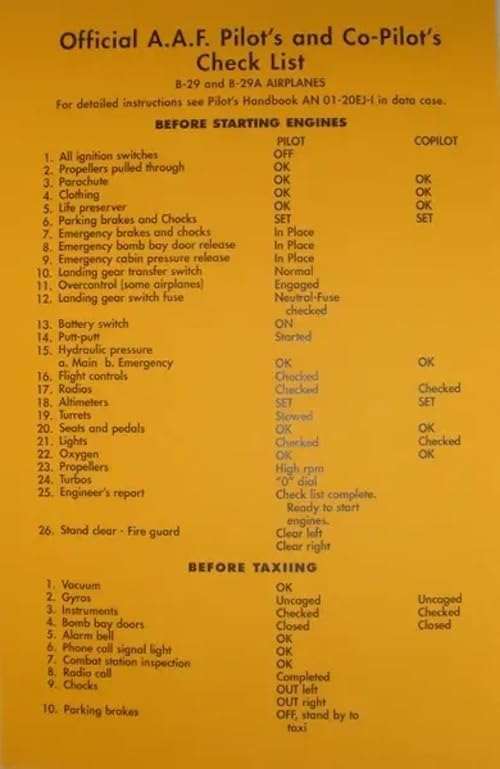 B-29 Superfortress Check List V908546