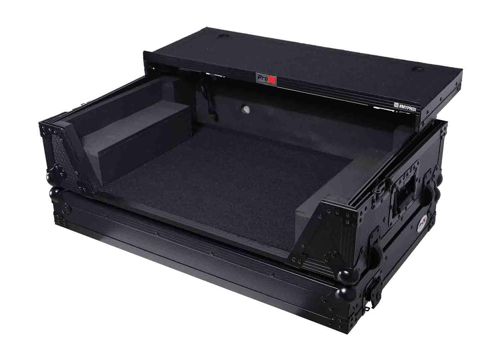 Black Flight Style Road Case with Laptop Shelf 2U Rack Space Wheels R16370