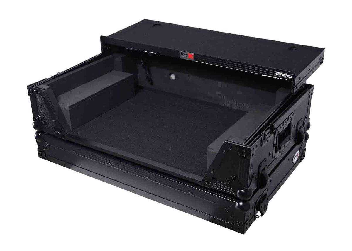 Black Flight Style Road Case with Laptop Shelf 2U Rack Space Wheels R16370