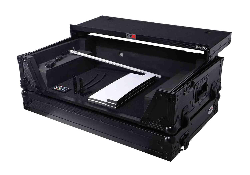 Black Flight Style Road Case with Laptop Shelf 2U Rack Space Wheels R16370