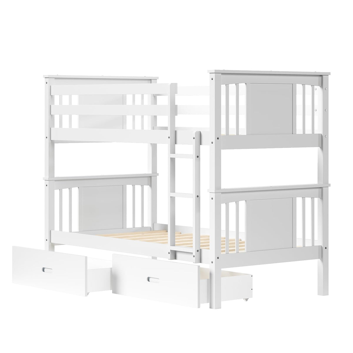 Solid Wood Twin-Over-Twin Bunk Bed with 2 Storage Drawers A1457