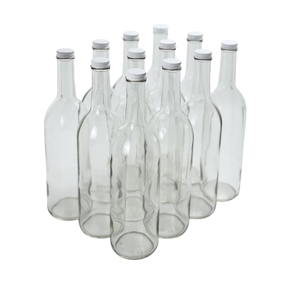 750ml Clear Glass Bottles with Lids 12-Pack X243262