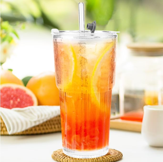 20 oz Glass Tumbler with Lid and Straw Q472928