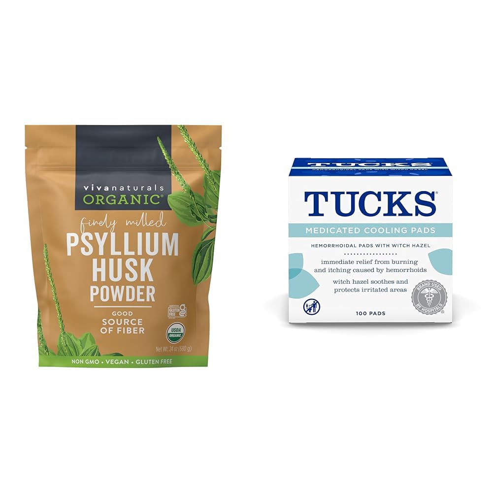 24 oz Organic Psyllium Husk Powder and 100 Count Medicated Cooling Pads X44420