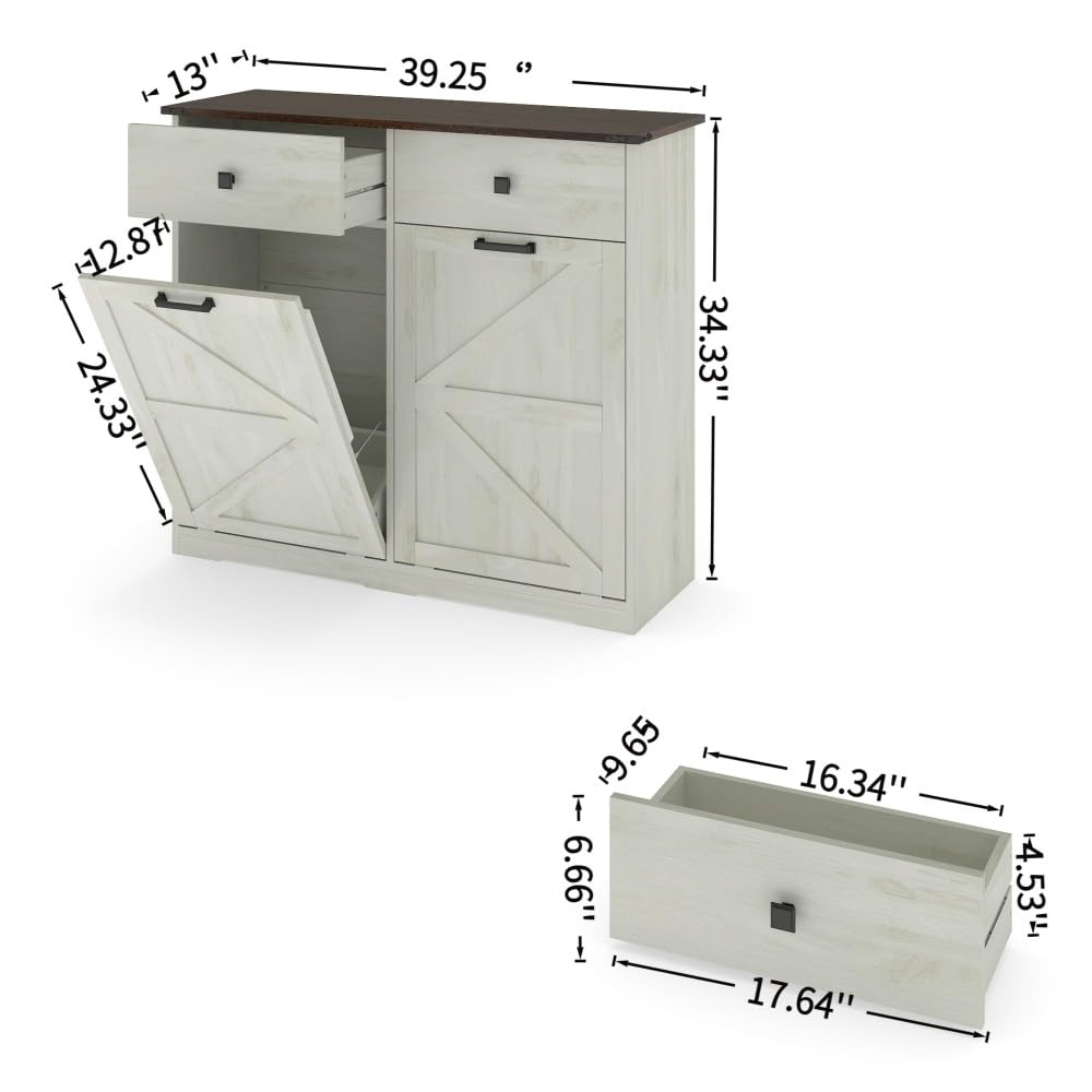 Antique White Woodgrain Tilt Out Trash Cabinet N368