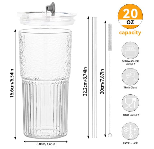 20 oz Glass Tumbler with Lid and Straw Q472928