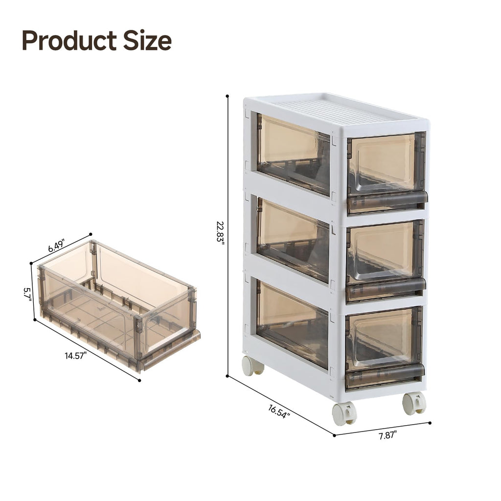 3 Drawer Plastic Storage Organizer with Wheels L61324