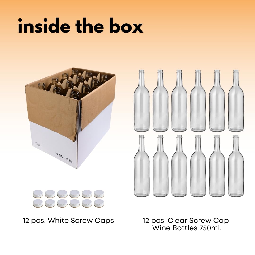 750ml Clear Glass Bottles with Lids 12-Pack X243262