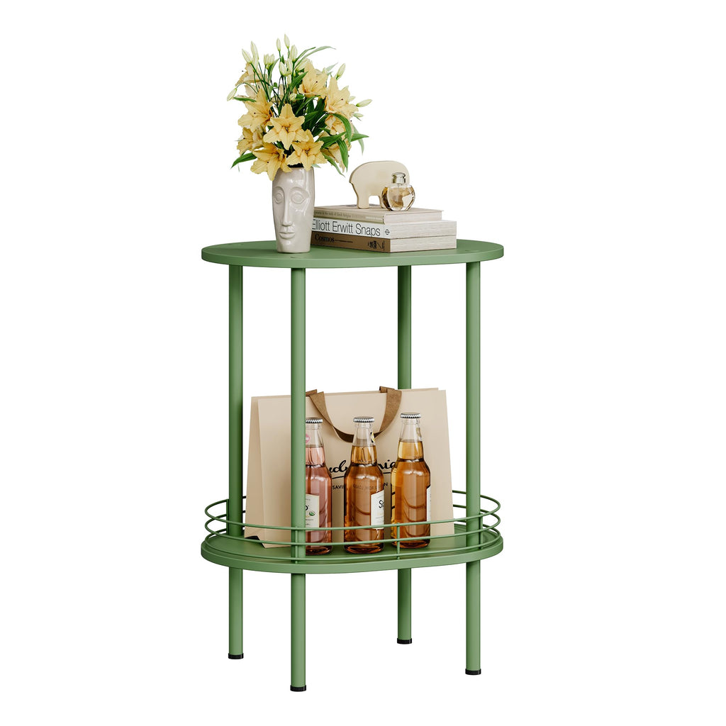Oval Side Table with Storage, 2-Tier Green End Table K968719