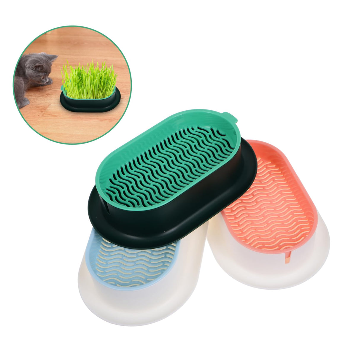 3 Pack Plastic Cat Grass Planter Boxes M914
