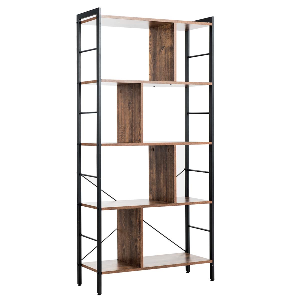 5-Tier Wood Bookshelf with Metal Frame W112