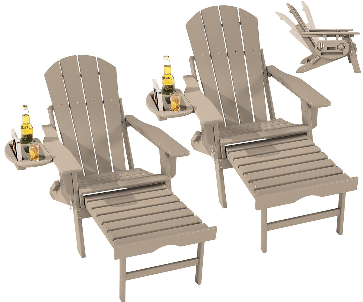 Folding Adjustable Adirondack Chair with Ottoman Set of 2 Y432