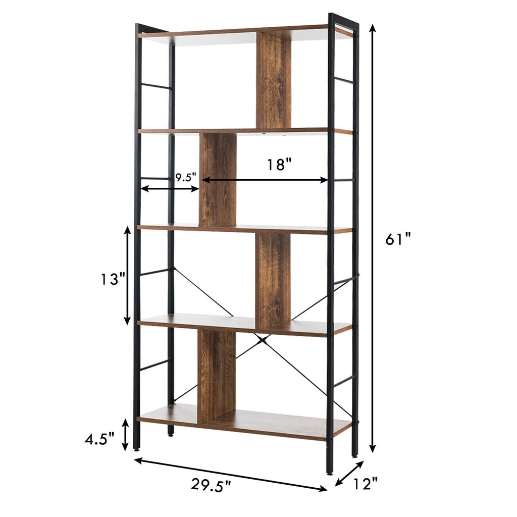5-Tier Wood Bookshelf with Metal Frame W112