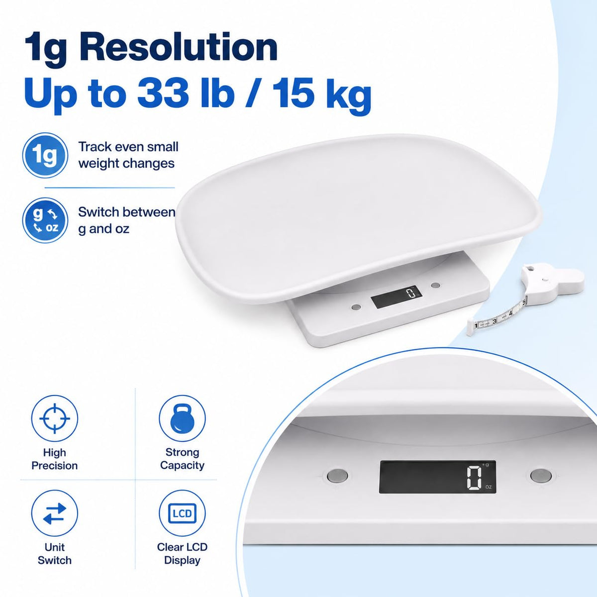 Digital Pet Scale with 1g Resolution and Tape Measure P766