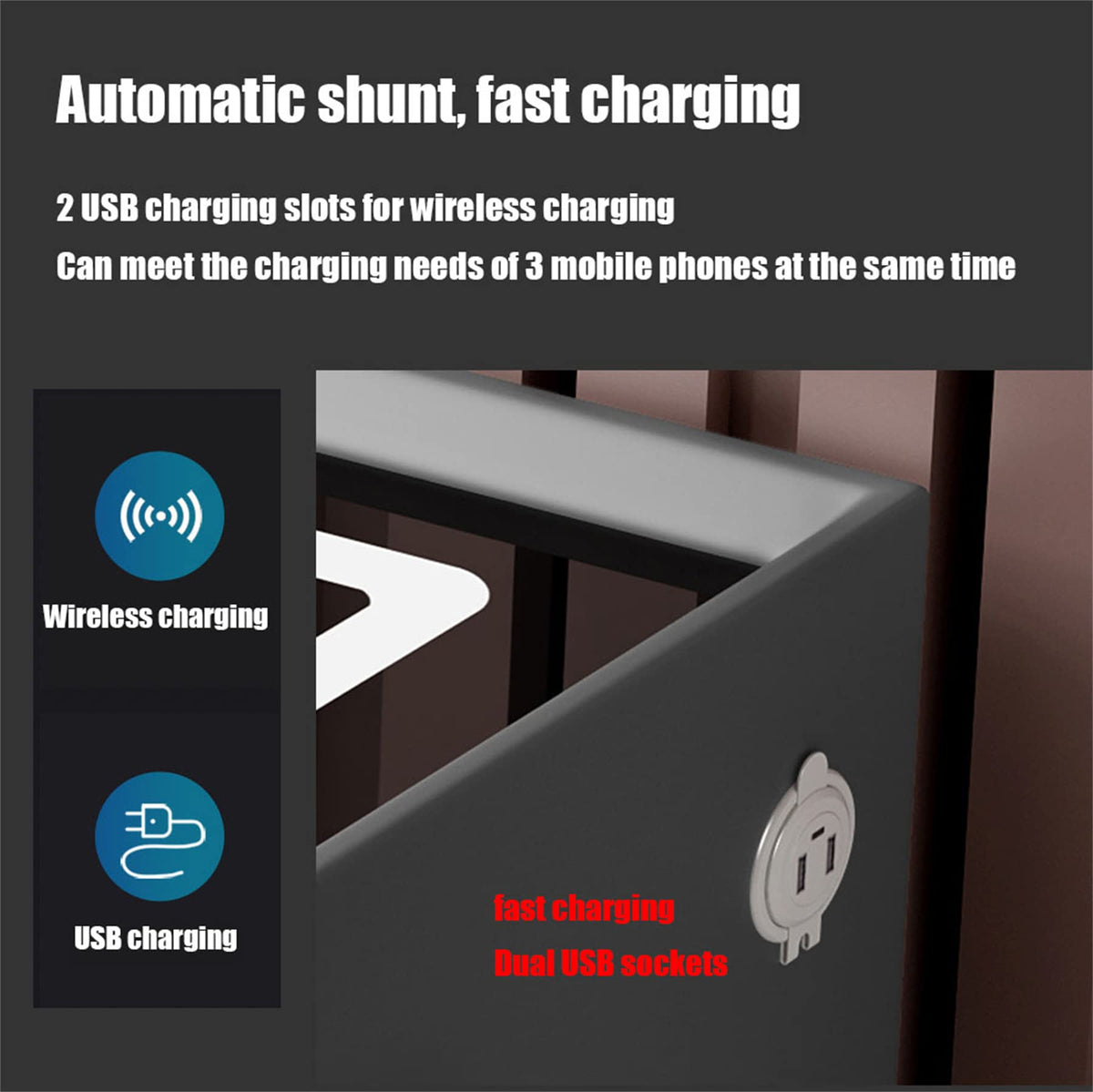 Smart Bedside Table with Fingerprint Reader and Wireless Charging Station D3892