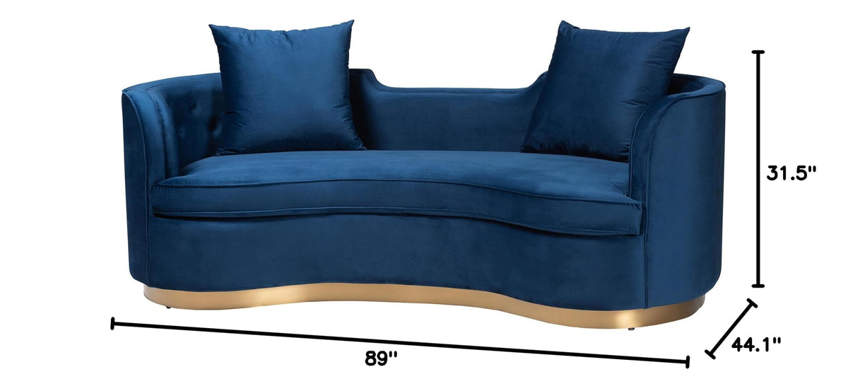 Navy Blue Velvet and Brushed Gold Metal Sofa U367