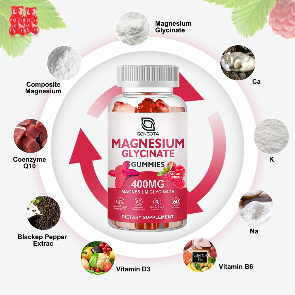 Magnesium Glycinate Gummies 400 mg with Vitamin D, B6 - 60 Gummies E63925