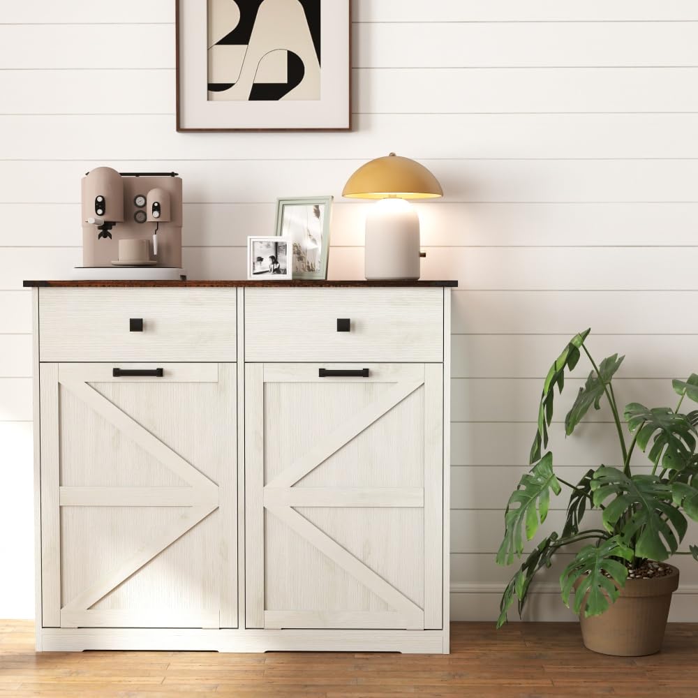 Antique White Woodgrain Tilt Out Trash Cabinet N368