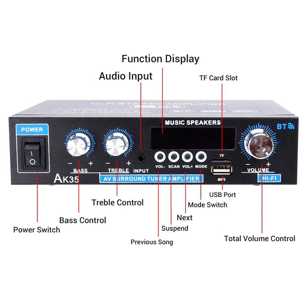 Bluetooth 5.0 200W 2.0 Channel Mini Stereo Amplifier Y341989