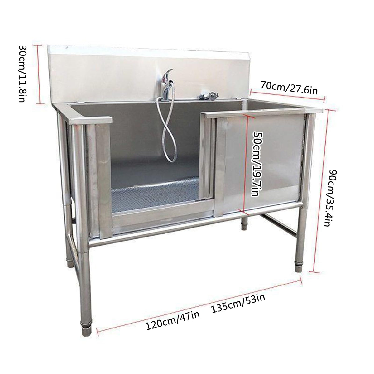 53'' Stainless Steel Pet Grooming Tub with Walk-in Stairs Y7419