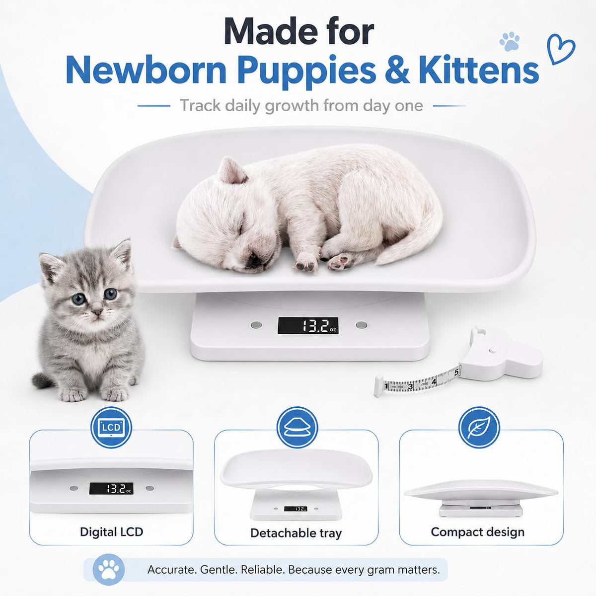 Digital Pet Scale with 1g Resolution and Tape Measure P766