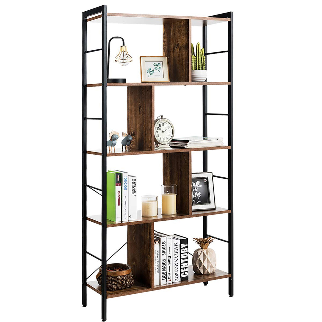 5-Tier Wood Bookshelf with Metal Frame W112
