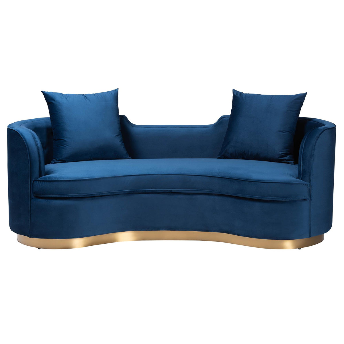 Navy Blue Velvet and Brushed Gold Metal Sofa U367