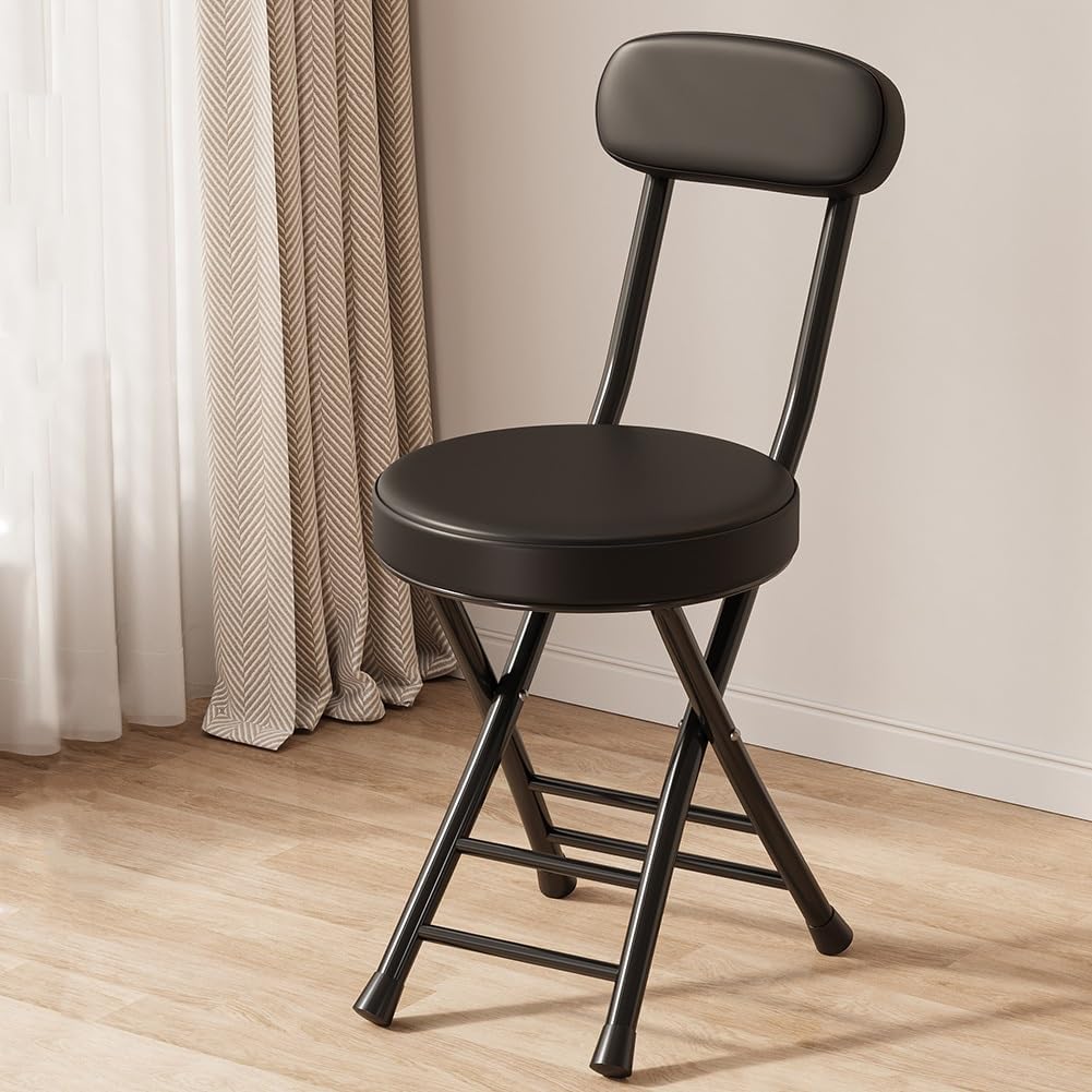 Folding Bar Stool with Backrest 18 inch Black C122174