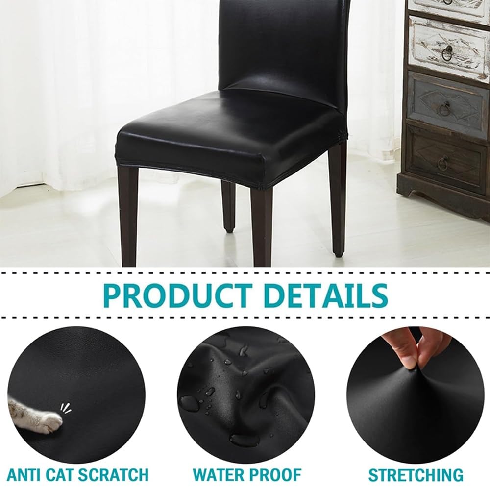 Black 4PCS Waterproof PU Leather Dining Chair Covers D45085