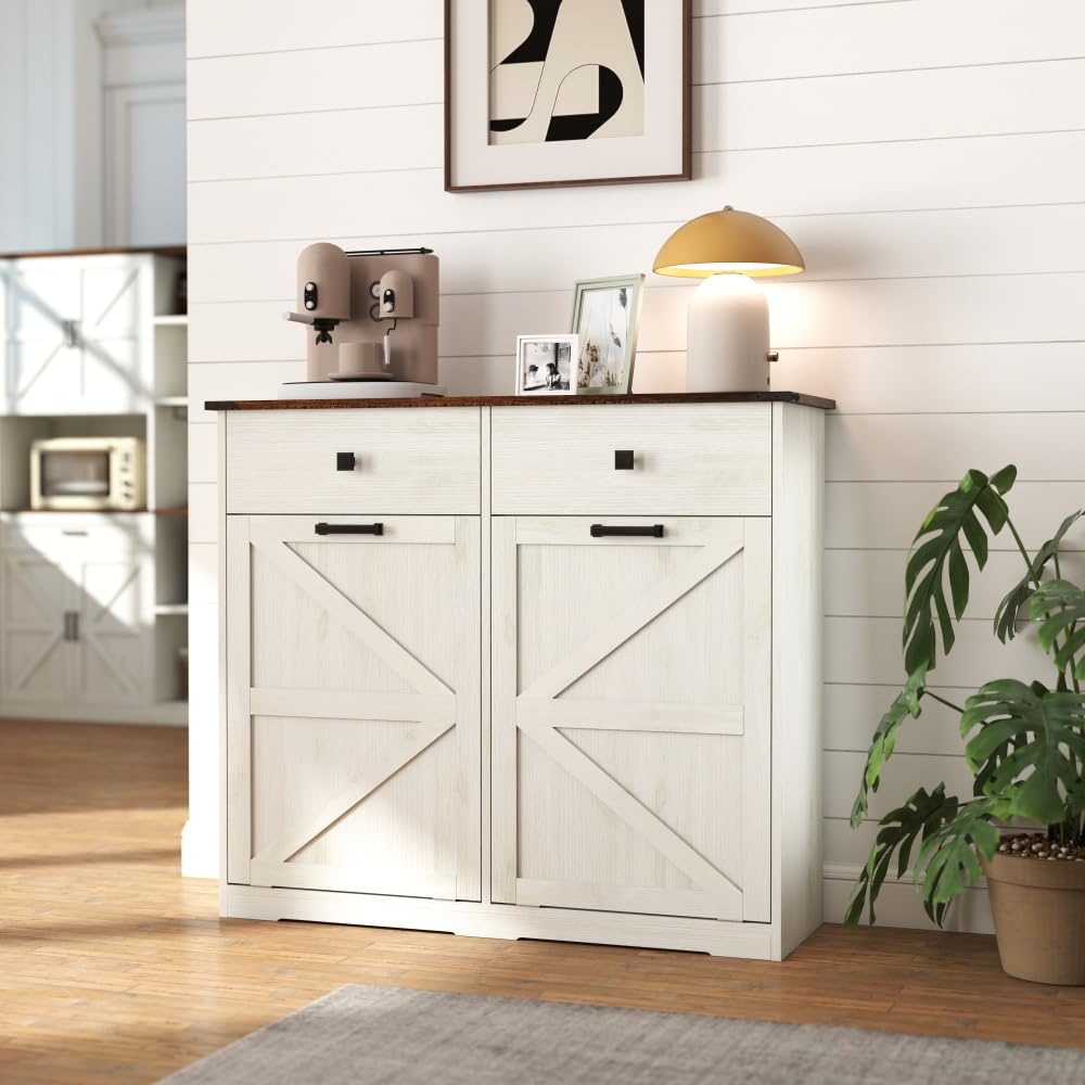Antique White Woodgrain Tilt Out Trash Cabinet N368