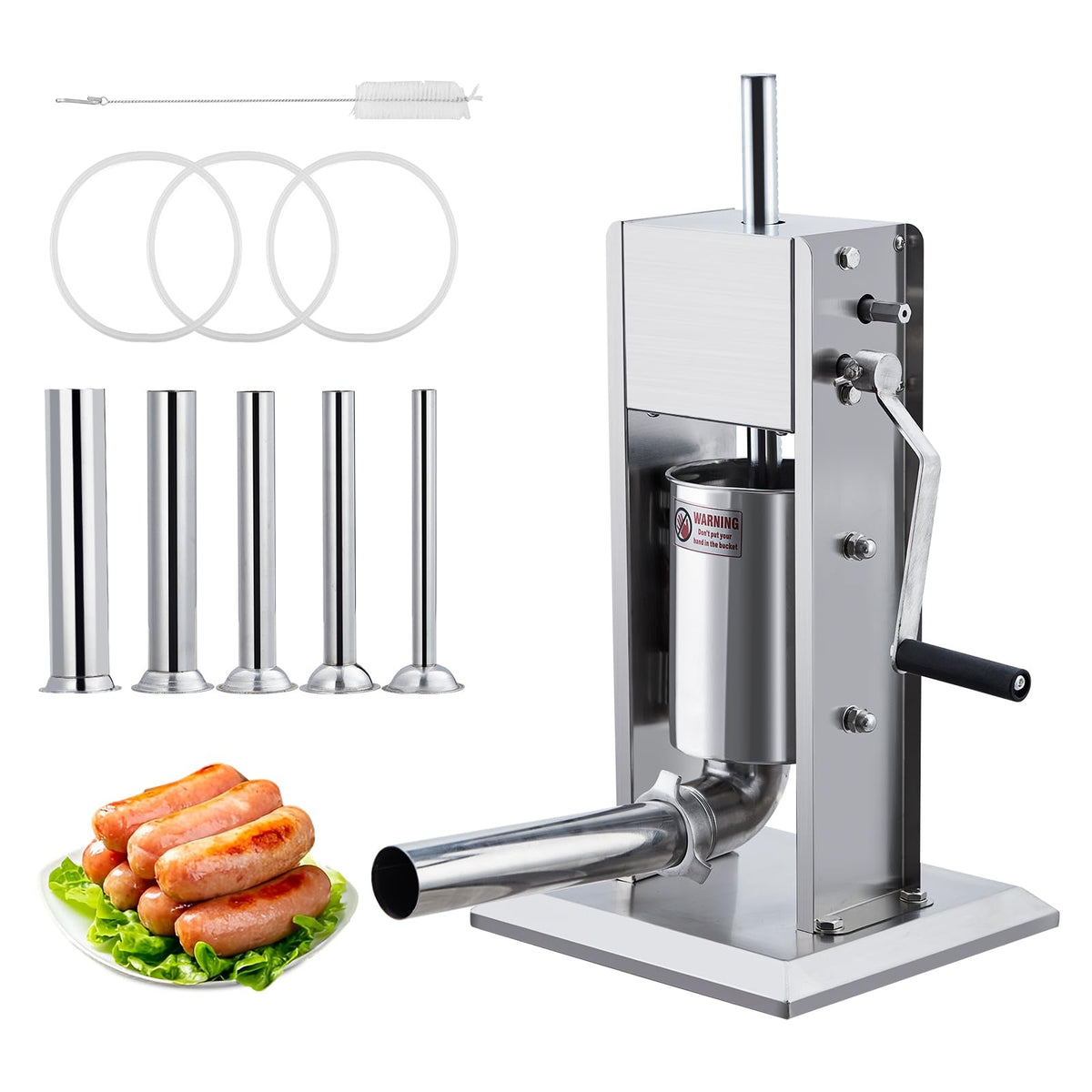 Manual Stainless Steel Sausage Stuffer with 5 Stuffing Tubes H2633