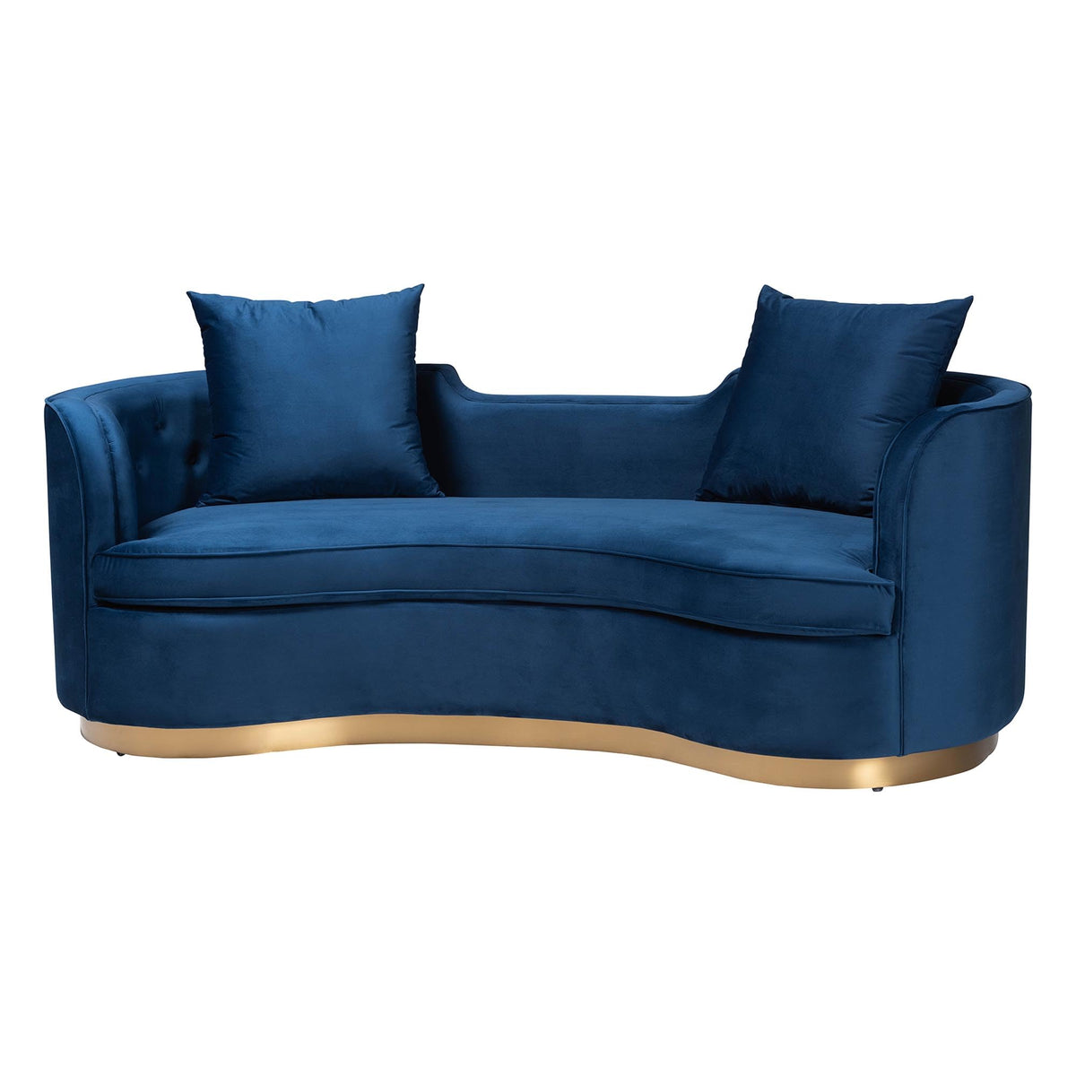 Navy Blue Velvet and Brushed Gold Metal Sofa U367