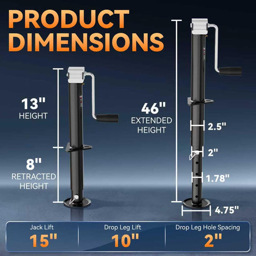 15" Side Wind A Frame Trailer Jack T1108