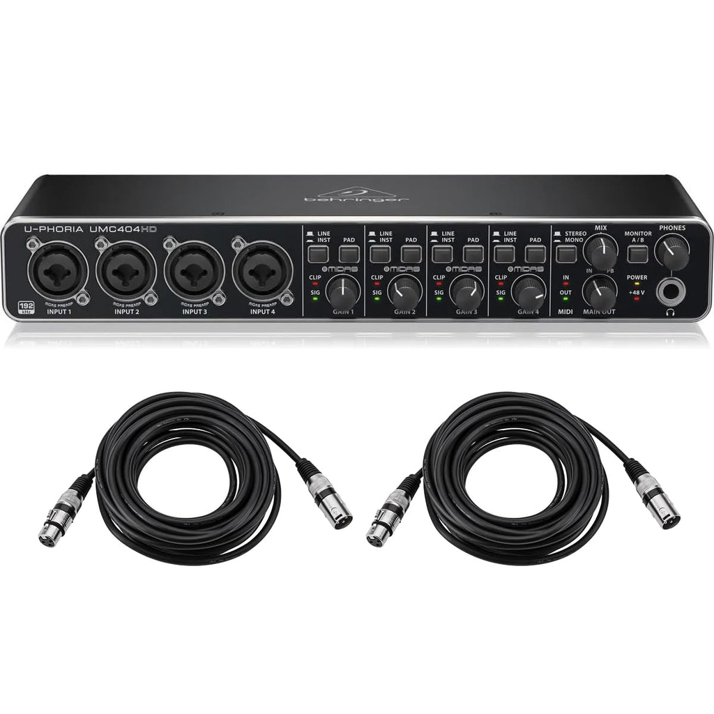 USB Audio/MIDI Interface with Mic Preamplifiers and 2x 25' XLR Cables U658
