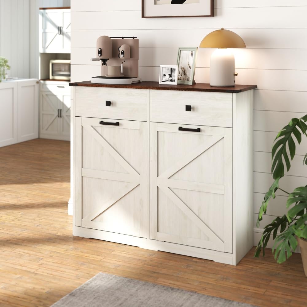 Antique White Woodgrain Tilt Out Trash Cabinet N368