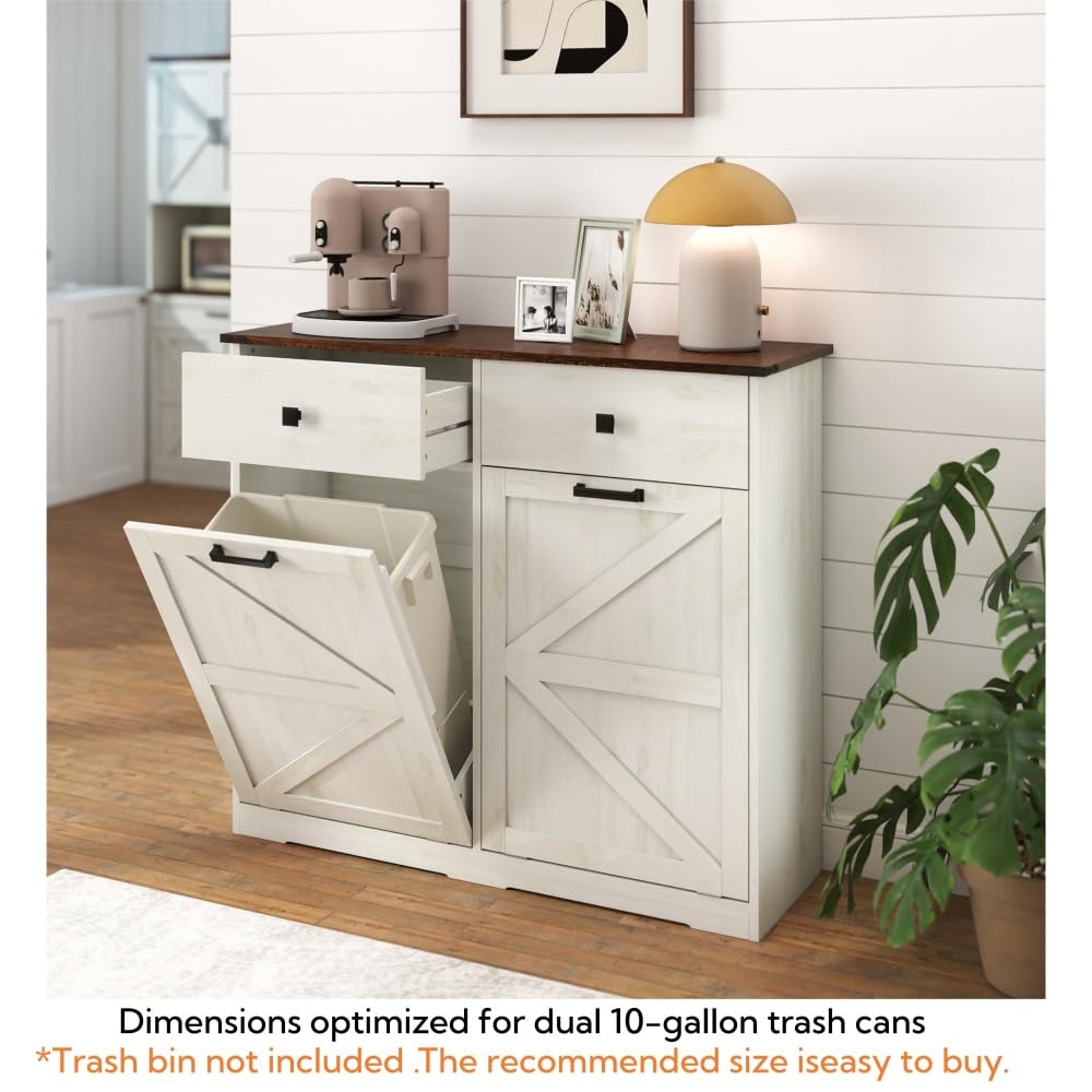 Antique White Woodgrain Tilt Out Trash Cabinet N368