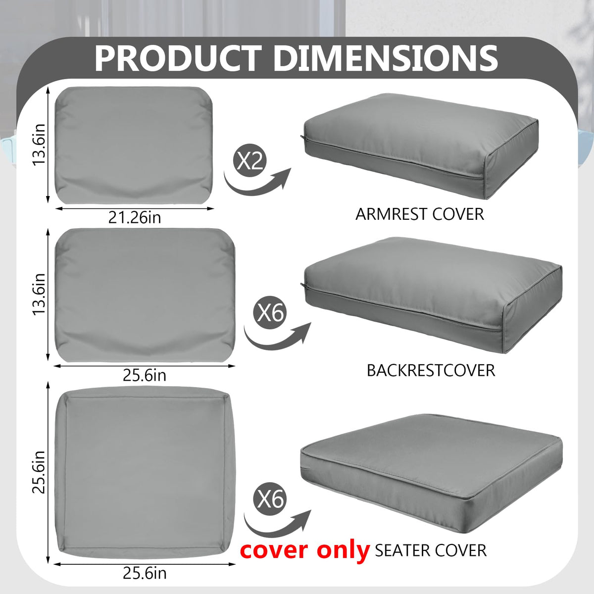 14 Piece Outdoor Waterproof Cushion Covers with Zipper O2281