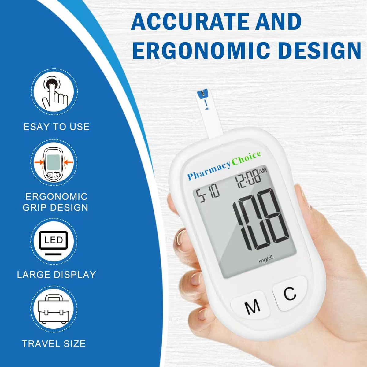 Blood Glucose Monitor Kit, 100 Strips, Meter, Lancing Device F696