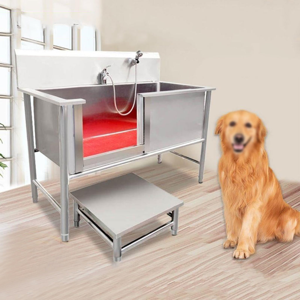 53'' Stainless Steel Pet Grooming Tub with Walk-in Stairs Y7419
