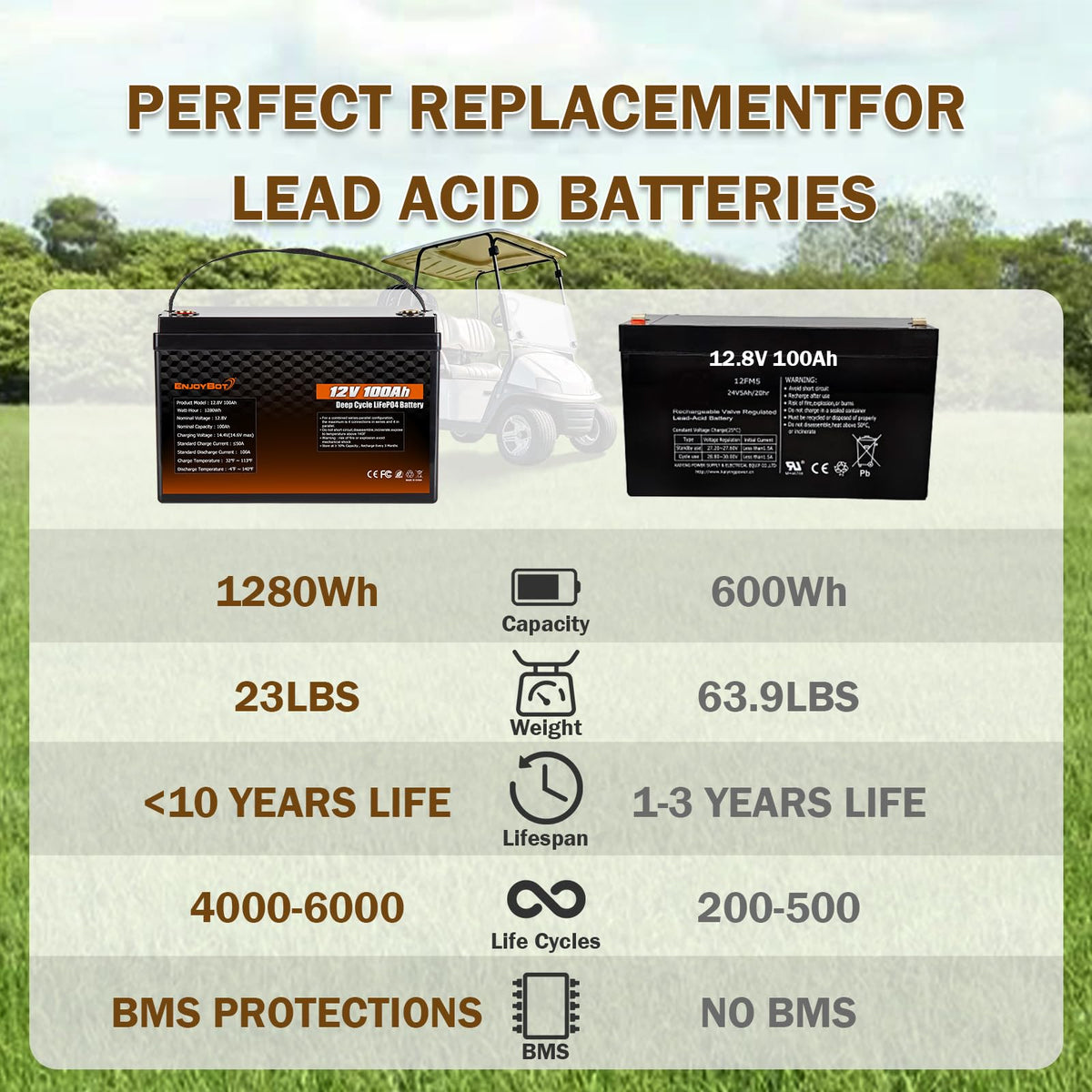 12V 100Ah LiFePO4 Lithium Battery, 100A BMS Deep Cycle Battery with Low Temp Cut Off, 2 Pack I55011