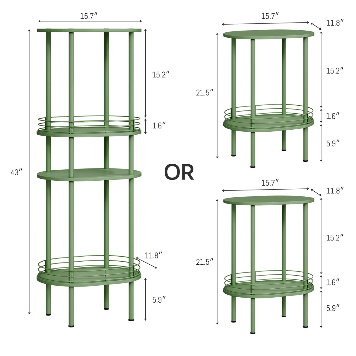 Oval Side Table with Storage, 2-Tier Green End Table K968719