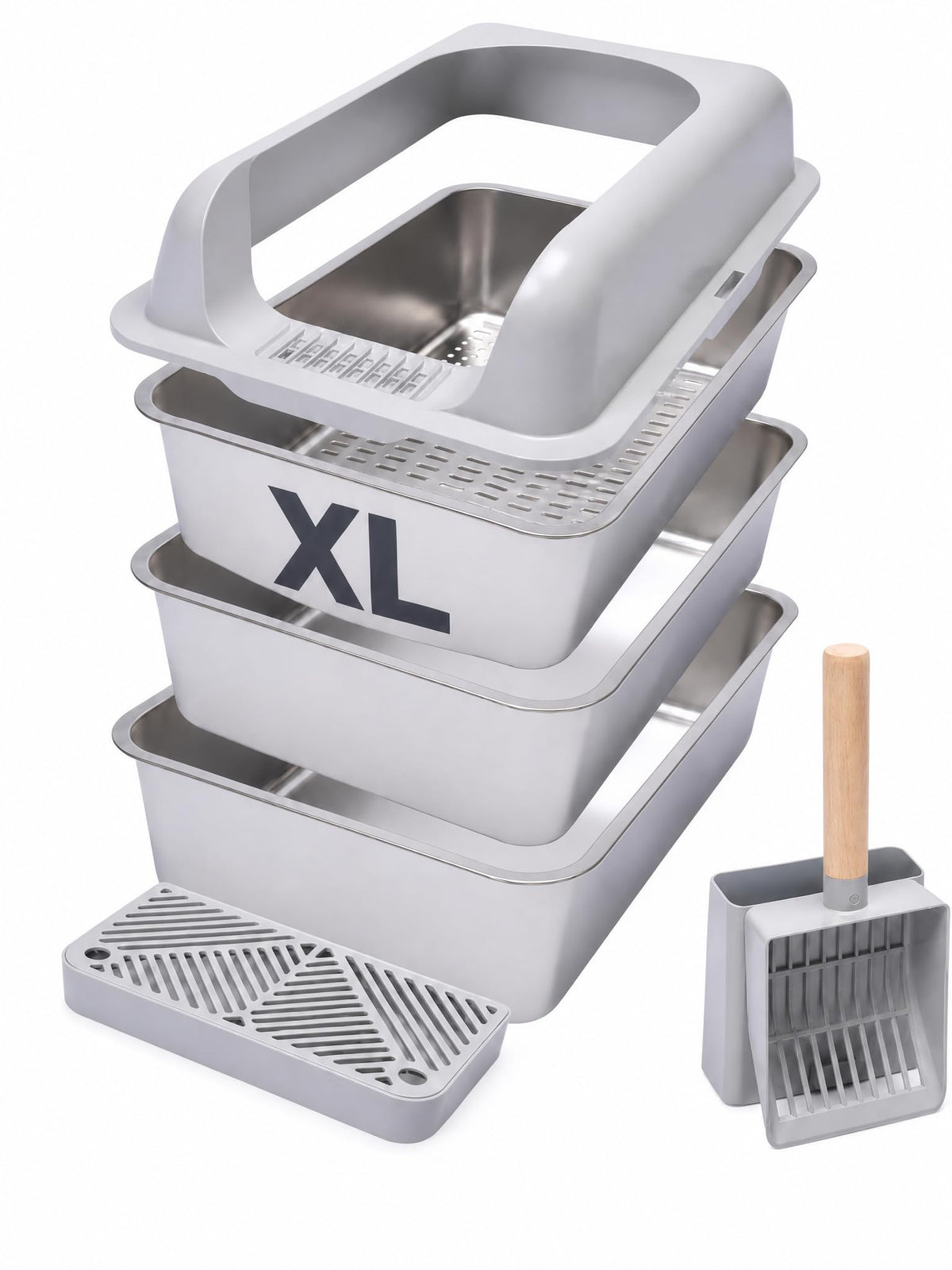 XL Stainless Steel Sifting Cat Litter Box with High Sides R7169