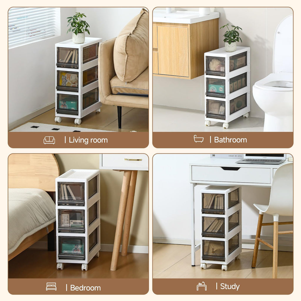 3 Drawer Plastic Storage Organizer with Wheels L61324