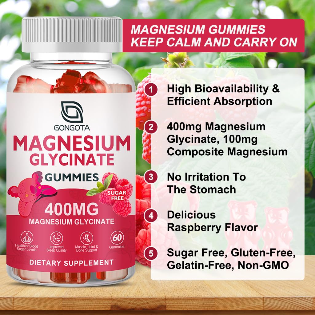 Magnesium Glycinate Gummies 400 mg with Vitamin D, B6 - 60 Gummies E63925