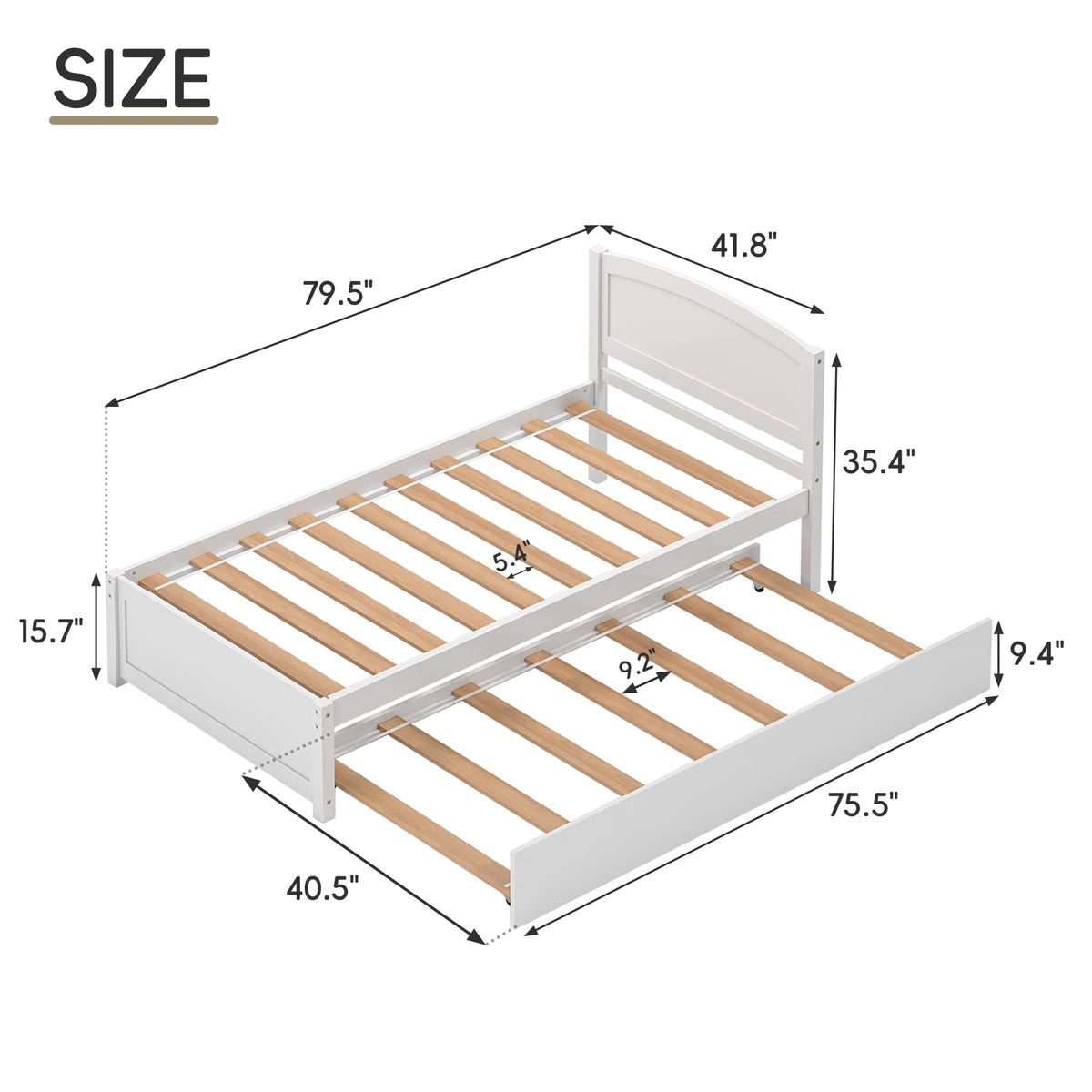 White Twin Trundle Bed with Headboard B9688