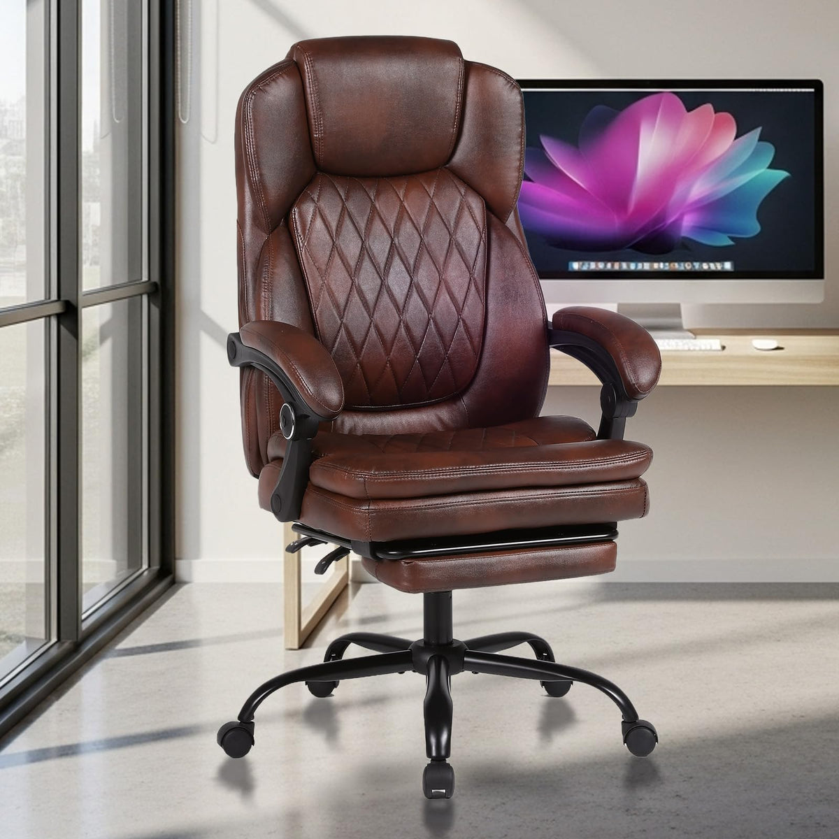 Big and Tall Ergonomic High Back PU Leather Reclining Office Chair with Footrest T83113