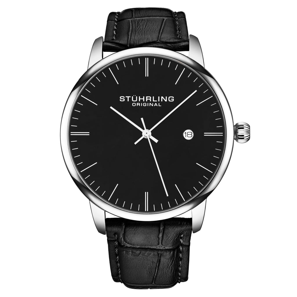 Men's 40mm Ultra Slim Leather Strap Quartz Analog Dress Watch L2638