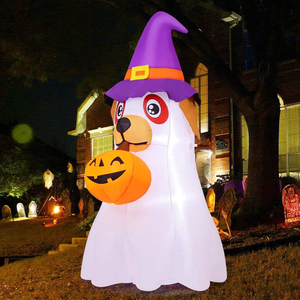 6.2 FT Halloween Inflatables Dog with Pumpkin Built-in LEDs K867880